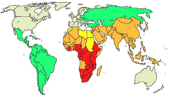 world map of tuberculosis incidence