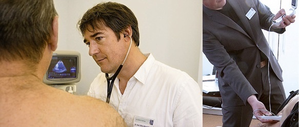 Cardiologist Dr Marc Oliver Grad using Vscan, a handheld, pocket-sized...