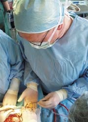 Professor Axel Haverich implanting a growing heart valve