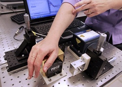 Princeton research team leader Claire Gmachl demonstrates a novel technology...