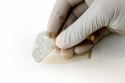The smart bandage is fabricated by printing gold electrodes onto a thin piece...