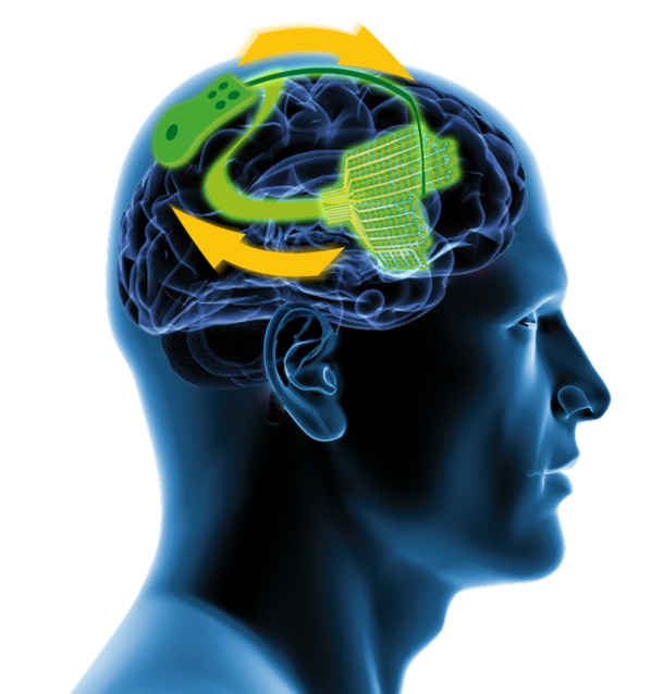 Sensoren auf dem Gehirn messen dessen Aktivität. Pathologische Veränderungen...