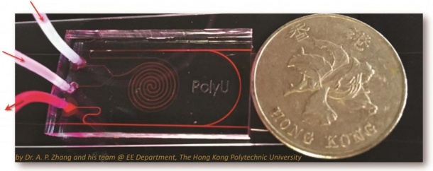 Photo: Fiber optic biosensor-integrated microfluidic chip to detect glucose...