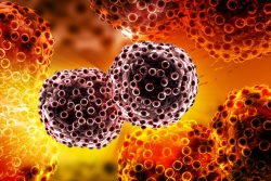 Digital illustration of lung cancer cells in color background