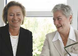 Cornelia Groehl (left) meeting with Daniela Zimmermann of European Hospital