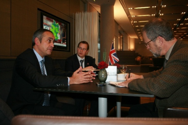 EH reporter John Brosky (right) in interview with Lord Darzi (left)