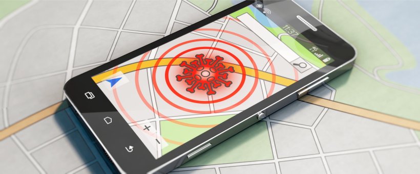 smartphone with coronavirus tracing app