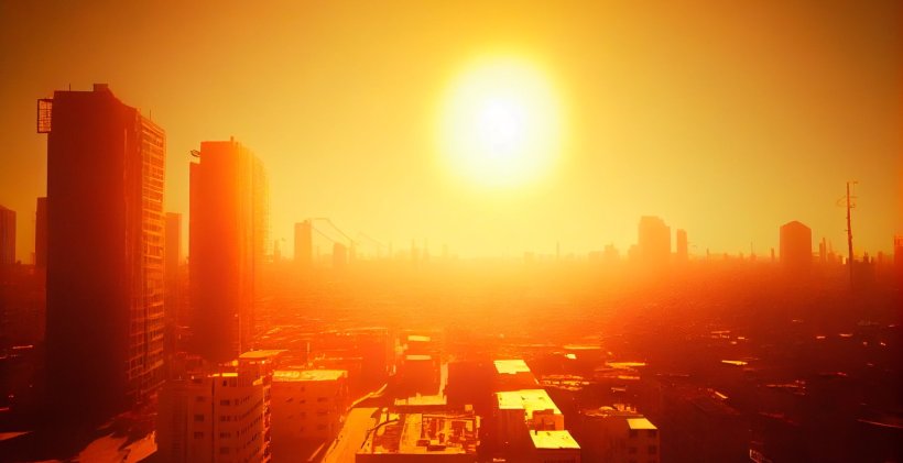 heat wave over a city, ai-generated image