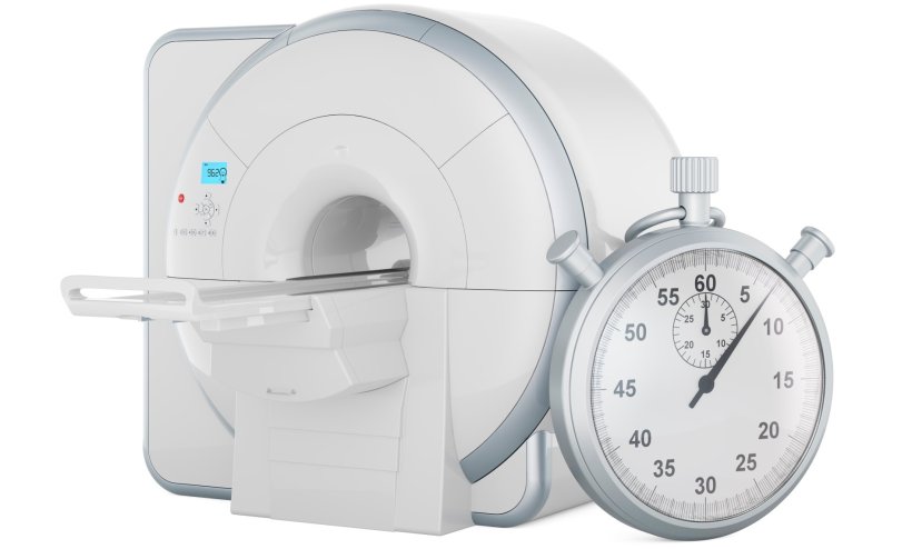 3d rendering of mri scanner and stopwatch