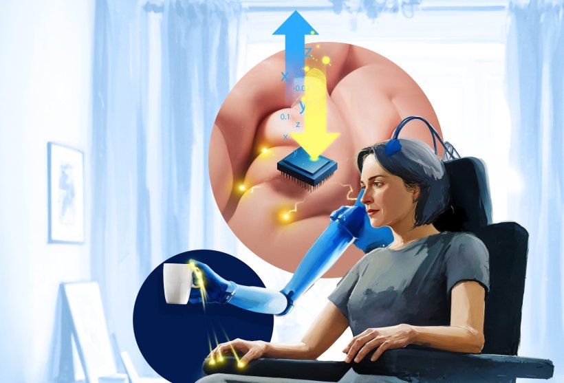 An illustration showing a paralyzed individual with a spinal cord injury,...