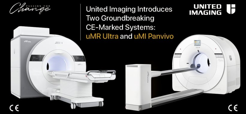 Two medical MRI and PET/CT imaging systems on a black background
