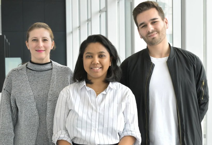 Martine Tétréault, Lovatiana Andriamboavonjy and Sébastien Audet standing...