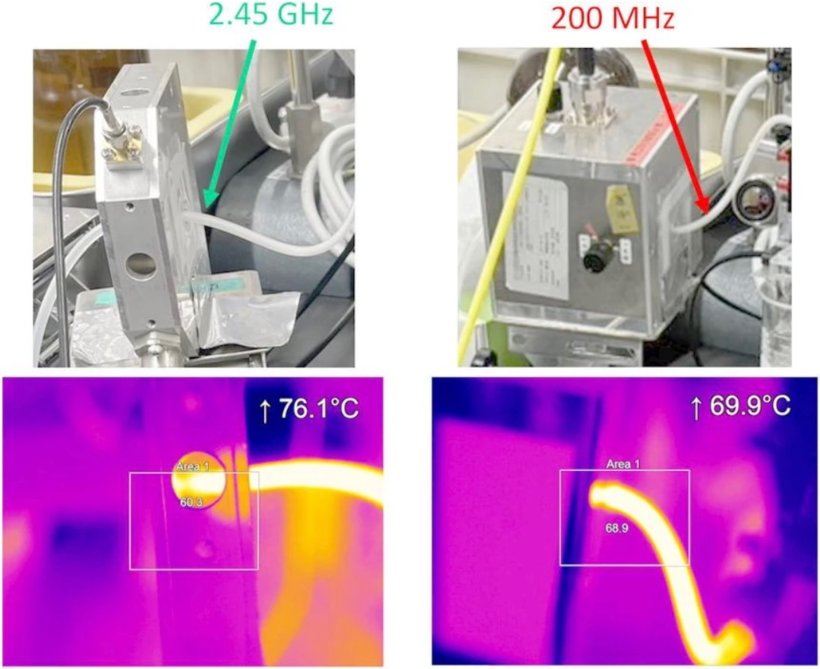 Top row: two images of a 3d bioprinting system - metallic boxes with a plastic...