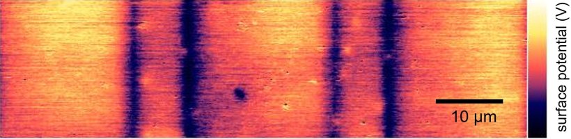 Atomic force microscopy of a metallic surface, with clearly distinguishable...