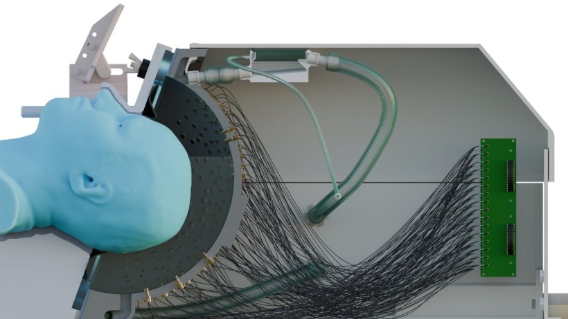 Cross section schematic of a medical device for deep brain stimulation, with a...