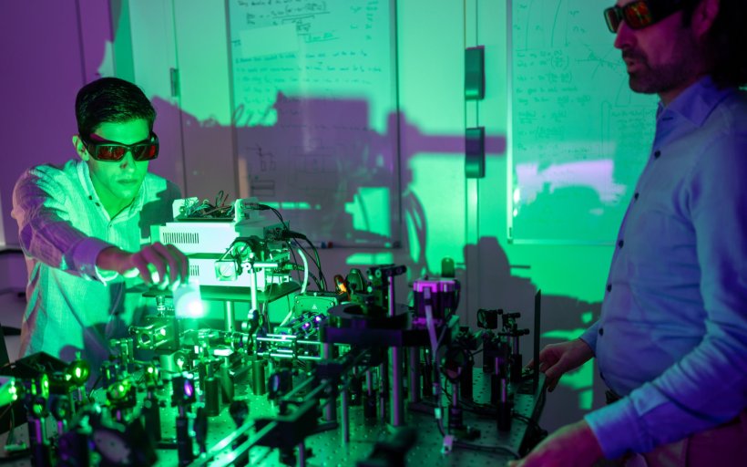 Sammy Florczak and Riccardo Levato in the volumetric printing lab.