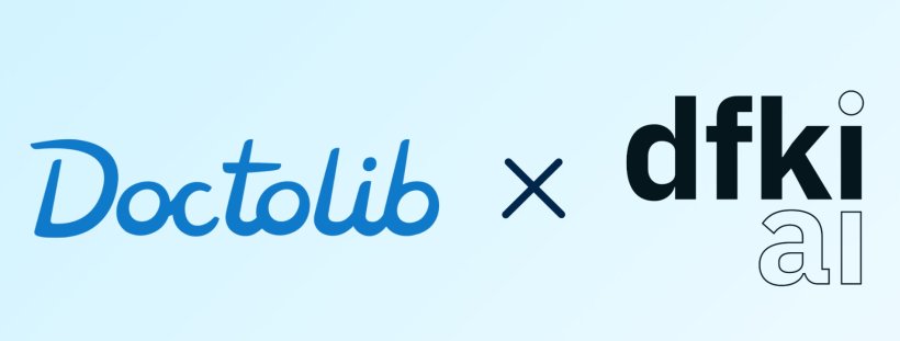 Die Logos von Doctolib und dem DFKI auf hellblauem Hintergrund, verbunden mit...