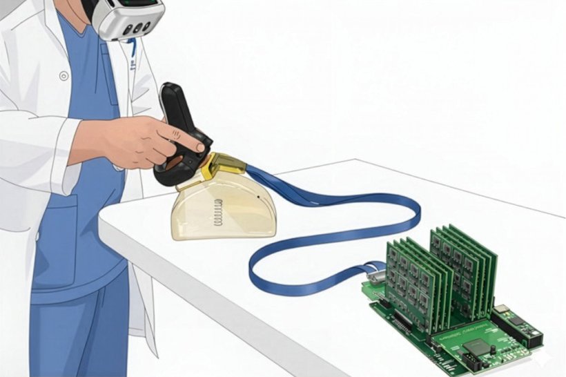 Illustration of a person wearing a VR headset holding a VR controller like an...