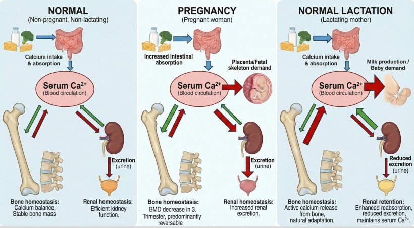Pathophysiology of the calcium pathway in normal, pregnant and lactating women.