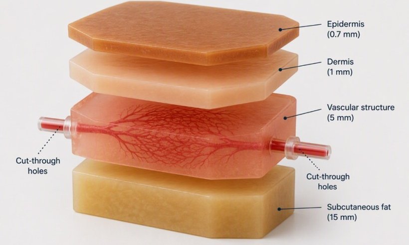 Schematic illustration of a skin phantom model with exploded view of the...