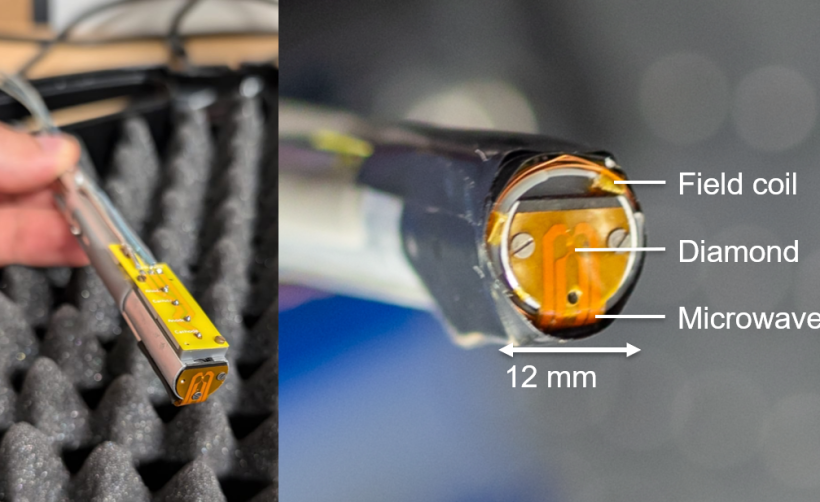 Diamantsensor und Nahaufnahme des Kopfes mit Maßangaben