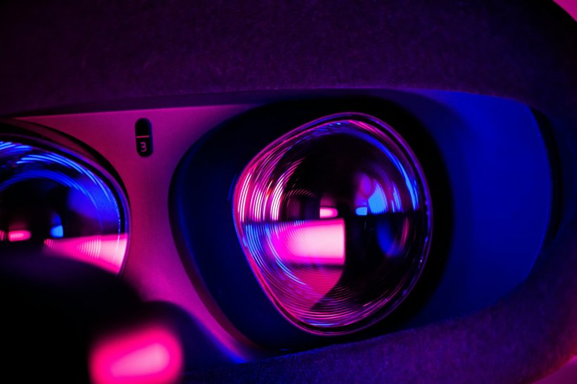 Closeup photo of the ocular lenses of a virtual reality (VR) headset