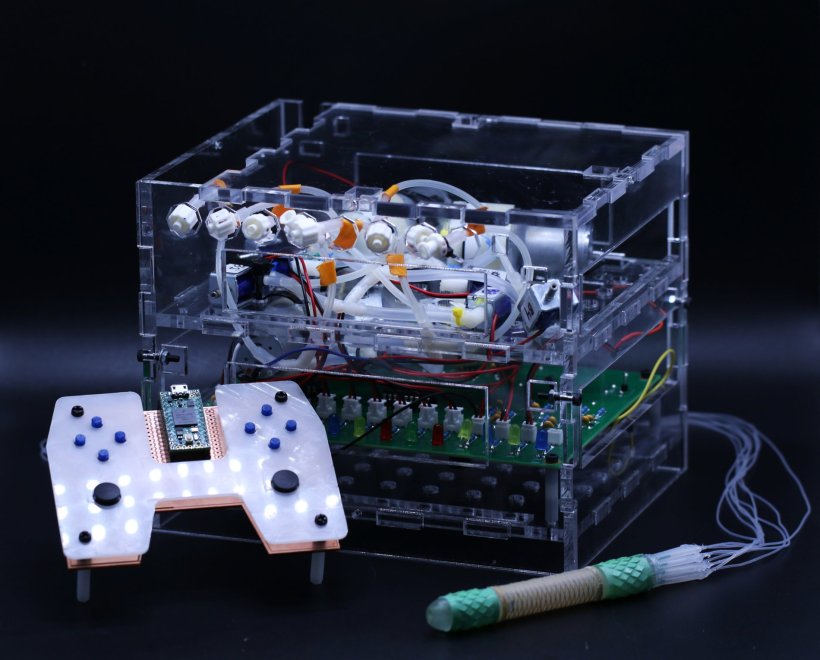 Example of the control box, wireless joystick controller and bioinspired soft...