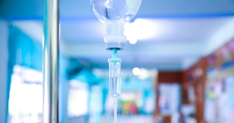 Saline iv bag intravenous drip hospital room,Medical Concept,treatment patient...