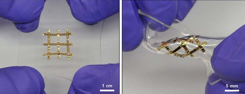 This solar cell can be stretched (left) or twisted (right) without performance...