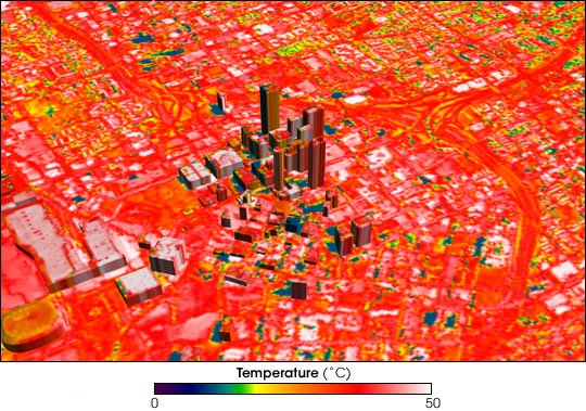 thermal image of city buildings