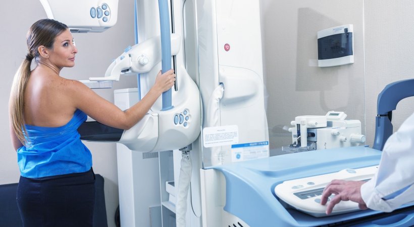 Woman in hospital for mammography scan