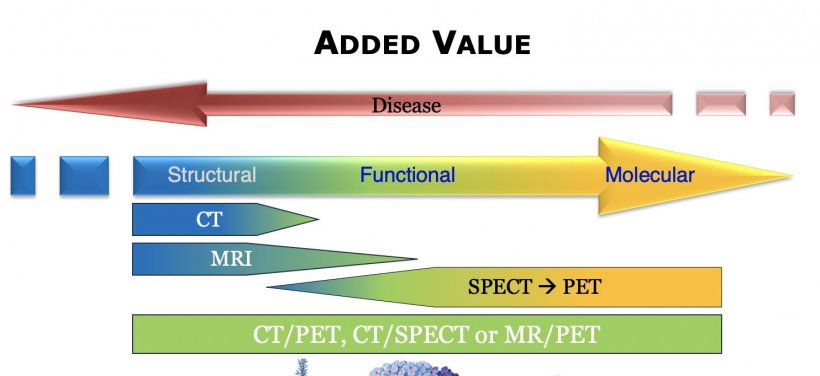 Presentation of what is visualized with different modalities (blue and yellow...