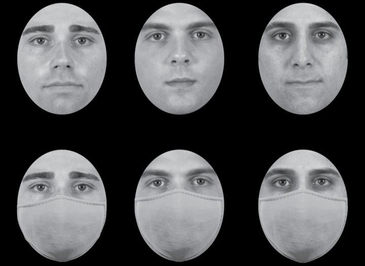 Examples of faces with and without masks similar to the ones used in the...