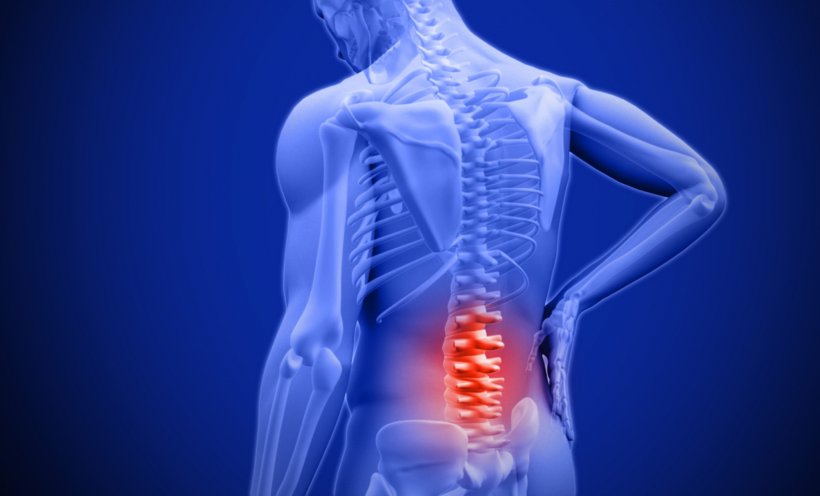 illustration of back pain with spine marked in red