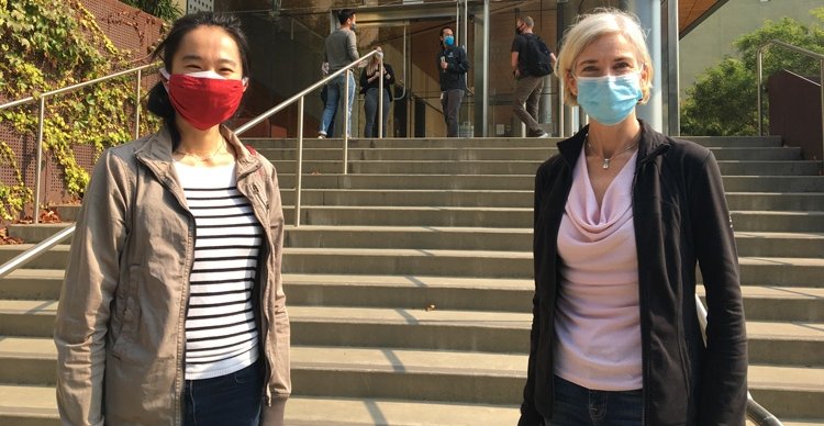 Tina Liu and Jennifer Doudna outside the IGI building on the day Doudna won the...