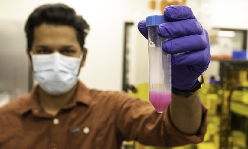 Graduate student Ram Gona designed a 3D bioprinter that creates biofilms using...