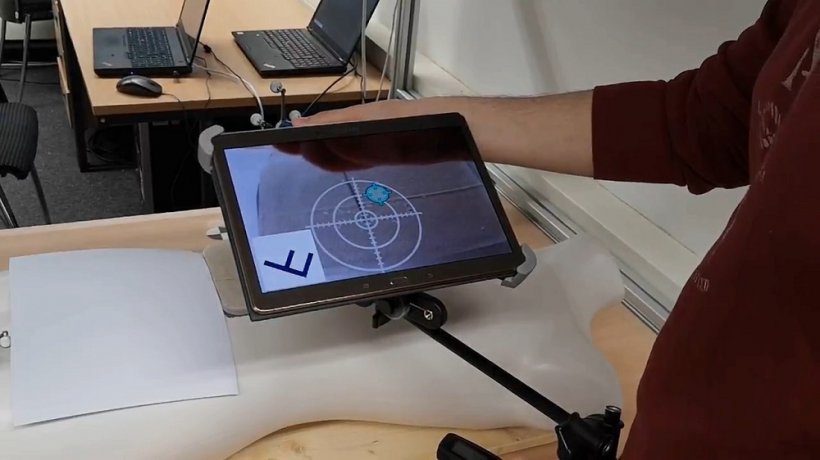 Navigation support using a tablet computer (video-see-through AR). The planned...
