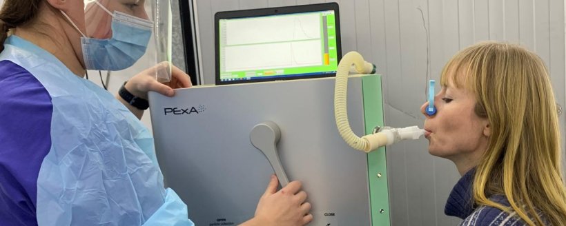 Emilia Viklund provides a breath test in the instrument PExA in connection with...