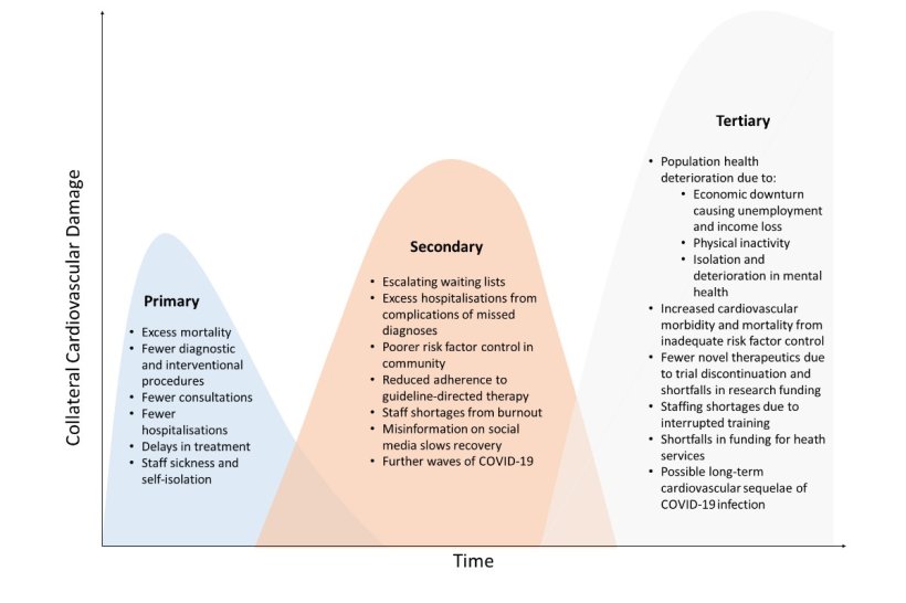 The graphic shows the various ways COVID-19 has impacted on cardiac services.