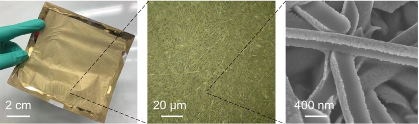 The gold nanomesh at different magnifications.