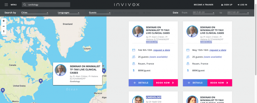 Screenshot of the Invivox website, the upcoming Airbnb or Uber of medical...