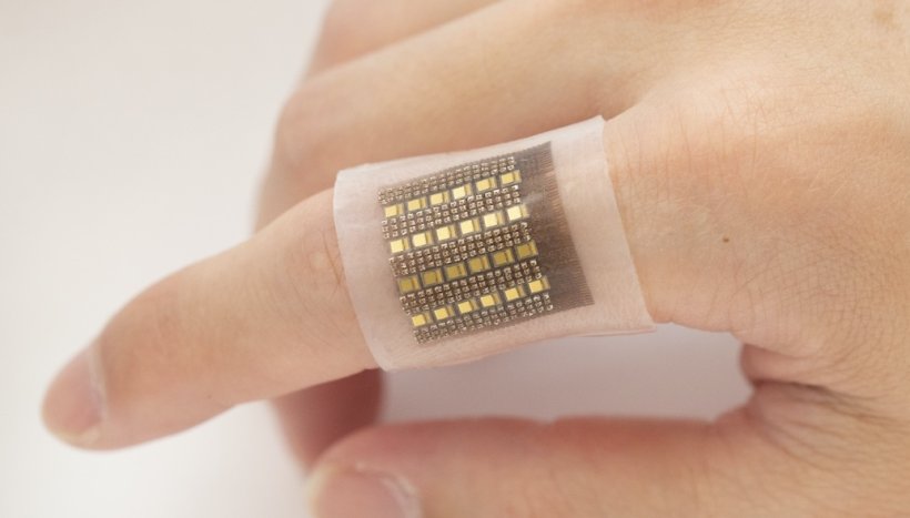 sensor patch applied to a finger