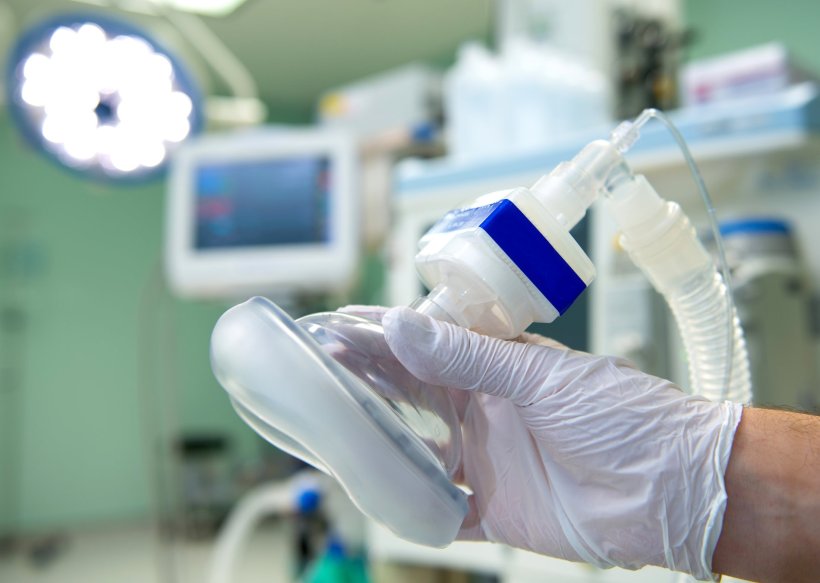 closeup of anaesthesia gas breathing mask in hospital setting