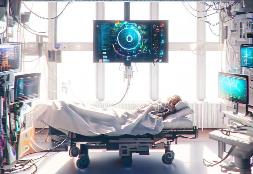 An AI-generated picture showing how an artificial intelligence in an ICU might...