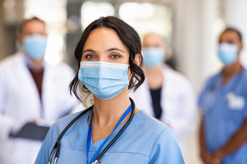 medical professionals, doctors, nurses, wearing protective face masks