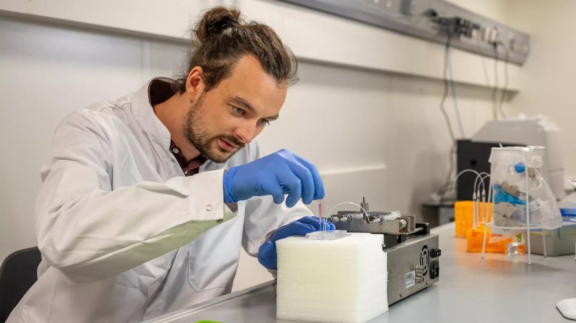 Doktorand Philipp Harder produziert im Labor tausende Mikroroboter.