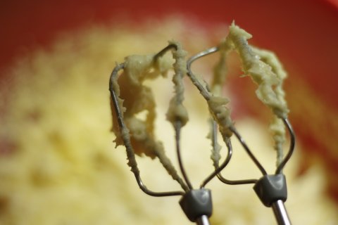 cookie dough on stirring device