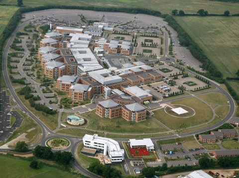 aerial view on hospital buildings