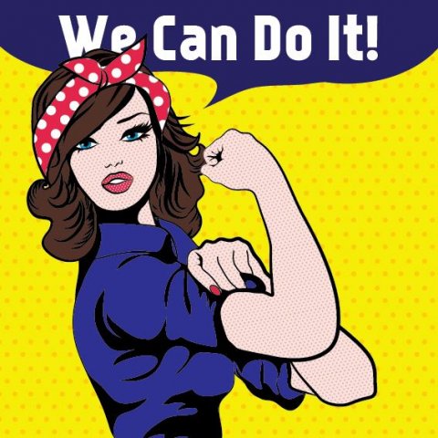 iconic we can do it illustration with strong woman flexing her arm