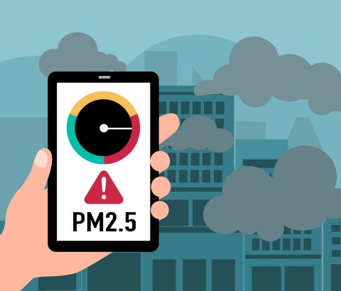 PM 2.5 air pollution meter on smartphone app illustration